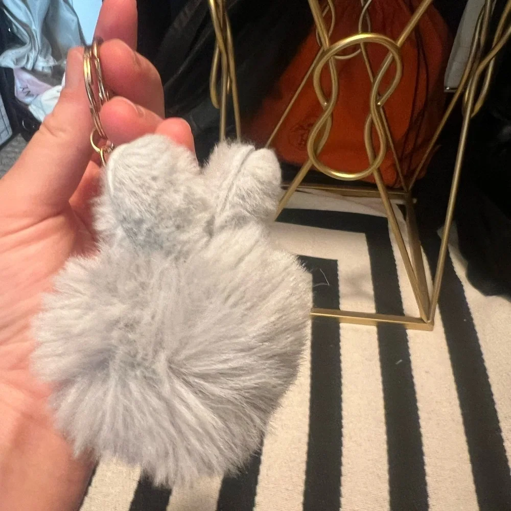 Gray bunny Faux Fur Keychain Accessory - Picture 2 of 3